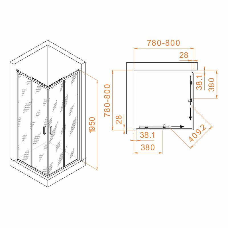 Душевой уголок RGW Passage PA-39 80x80 03083988-11 профиль Хром стекло прозрачное
