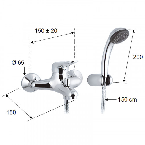 Смеситель для ванны Remer Kiss K02 Хром латунь на стену