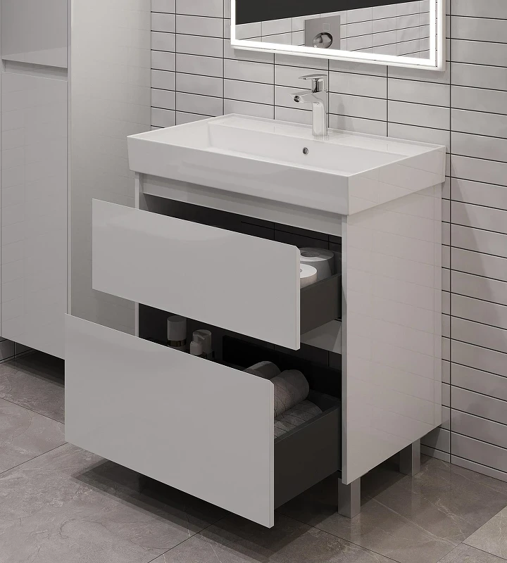 Тумба под раковину Aquanet Nova Lite 2.0 60 346336 цвет Белый глянец
