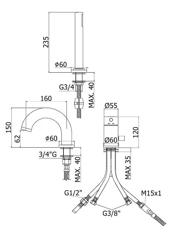 Смеситель на борт ванны Paffoni Light LIG047BO Белый