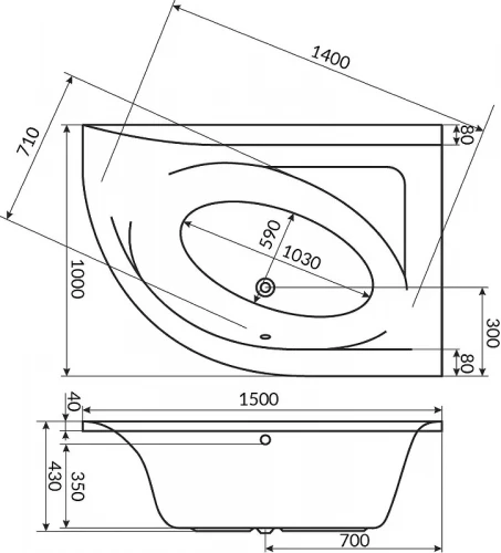 Акриловая ванна Excellent Aquarella 150x100 R WAEX.ARP15WH без гидромассажа