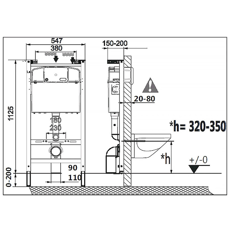Инсталляция Laufen 9.2040.1.000.000.1 для унитаза без клавиши смыва