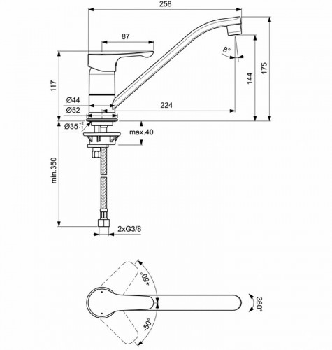 Смеситель для кухни Ideal Standard Alpha BC490AA Хром латунь