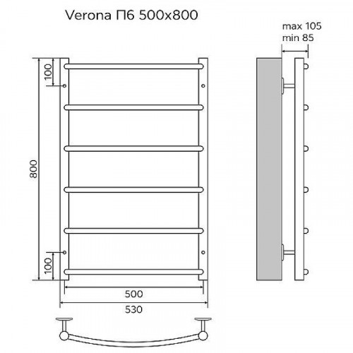 Водяной полотенцесушитель Azario Verona 500x800 П6 AZ04158 нижнее/диагональное подключение, G 1/2 Хром