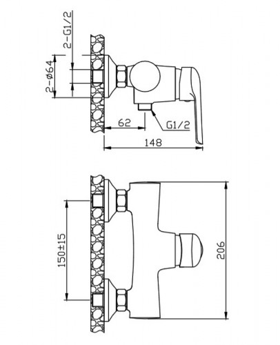 Смеситель для душа Orange Tony M54-200Gr Графит на стену