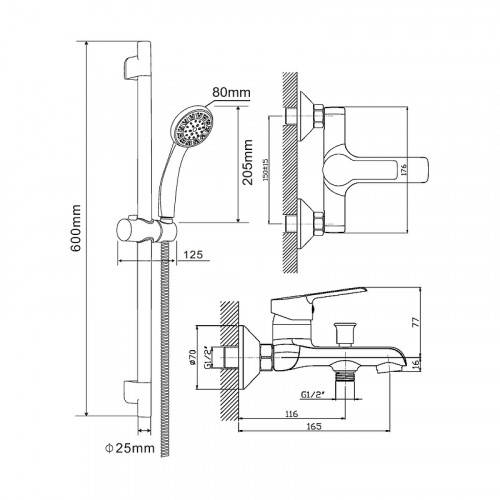 Смеситель для ванны Orange Prim M42-611cr Хром латунь на стену