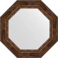 Зеркало Evoform Octagon 83х83 BY 3864 в багетной раме - Состаренное дерево с орнаментом 120 мм стекло
