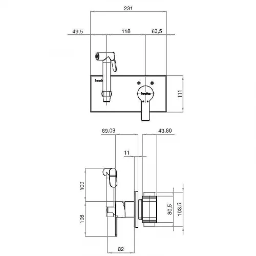 Гигиенический душ со смесителем Teska Elsa BTK6410W Хром Белое стекло