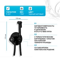 Гигиенический душ со смесителем Gappo G7288-6 с термостатом Черный матовый латунь встраиваемый