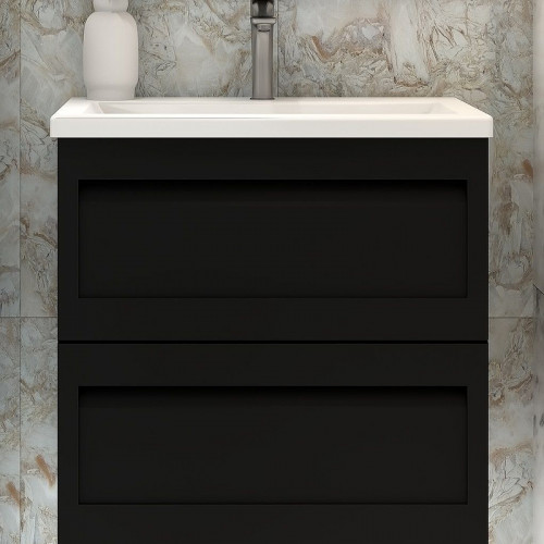 Тумба под раковину Art&amp;Max AM-Platino-580-2C-SO-NM подвесная Черная матовая МДФ / ЛДСП