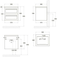 Тумба под раковину Art&amp;Max AM-Platino-580-2C-SO-NM подвесная Черная матовая МДФ / ЛДСП