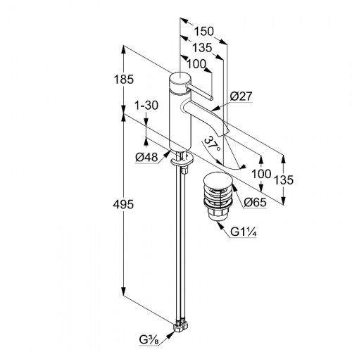 Смеситель для раковины Kludi Bozz 382880576 Хром латунь