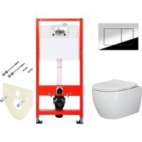 Комплект унитаза Ceramicanova Play CN3001 с инсталляцией Tece Profil 9400412 с сиденьем Микролифт и клавишей смыва Хром глянцевый фаянс подвесной