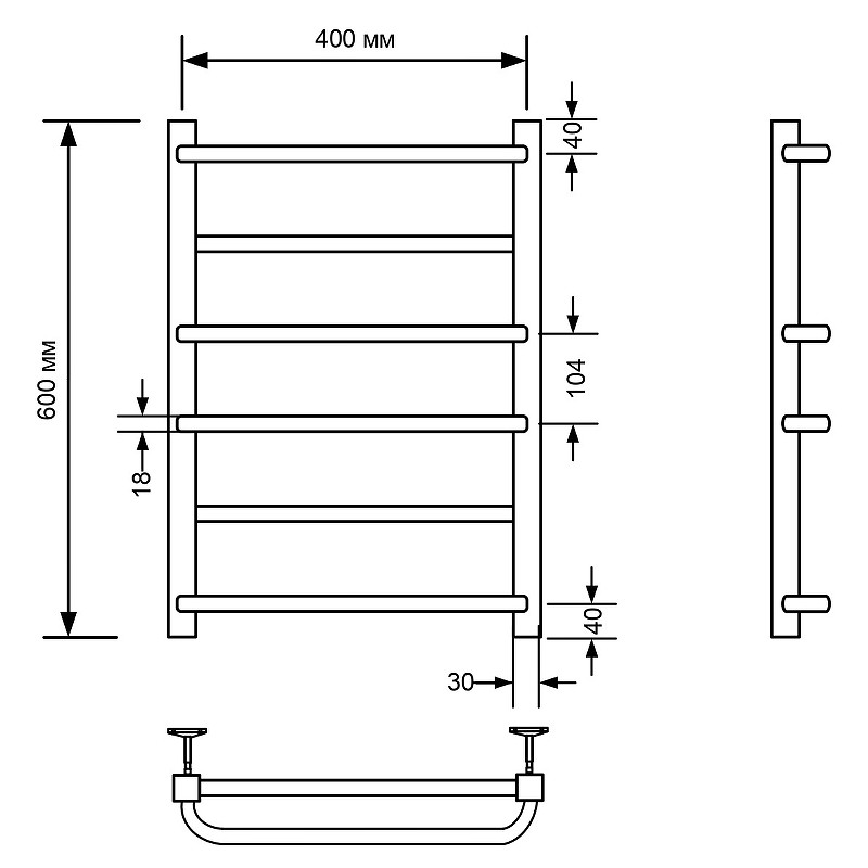 Водяной полотенцесушитель Comfysan Puro-K W-6 60x40 013080 Черный матовый
