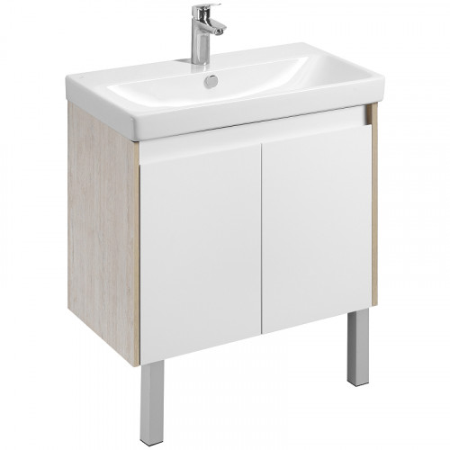 Тумба под раковину Aquaton Сканди Doors 80 1A282901SDB20 Белый глянец Дуб верона МДФ / ЛДСП