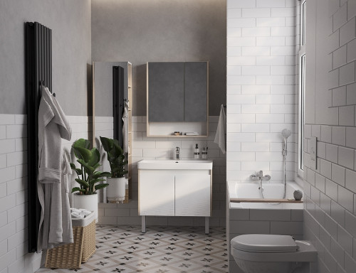 Тумба под раковину Aquaton Сканди Doors 80 1A282901SDB20 Белый глянец Дуб верона МДФ / ЛДСП