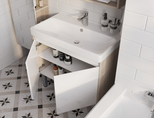 Тумба под раковину Aquaton Сканди Doors 80 1A282901SDB20 Белый глянец Дуб верона МДФ / ЛДСП