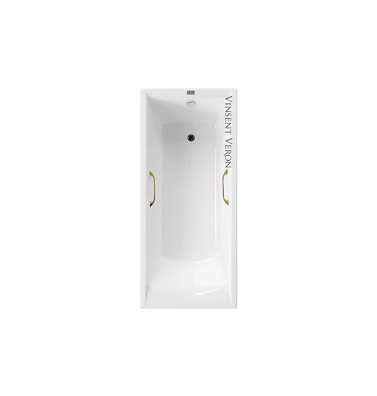 Чугунная ванна Vinsent Veron Devon 180x70 VDV1807045H/VH0012GD цвет Белый с квадратными золотыми ручками