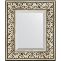 Зеркало Evoform Exclusive 60х50 BY 3372 с фацетом в багетной раме - Барокко серебро 106 мм стекло