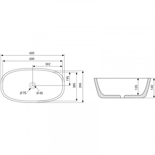 Раковина-чаша Abber Rechteck 60 AC2206MB Черная матовая фаянс накладная