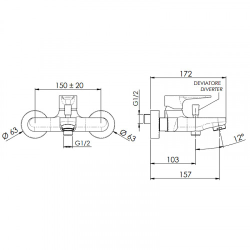 Смеситель для ванны Remer Winner W05DO Золото латунь на стену