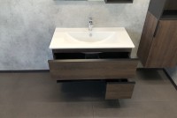 Тумба с раковиной Comforty Франкфурт 90 00004150657 подвесная Дуб шоколадно-коричневый с Белой раковиной МДФ / ЛДСП