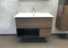 Тумба с раковиной Comforty Франкфурт 90 00004150657 подвесная Дуб шоколадно-коричневый с Белой раковиной МДФ / ЛДСП