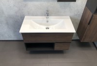 Тумба с раковиной Comforty Франкфурт 90 00004150657 подвесная Дуб шоколадно-коричневый с Белой раковиной МДФ / ЛДСП