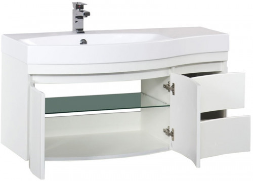 Тумба под раковину Aquanet Опера 115 169613 подвесная 2 дверцы 2 ящика L Белая МДФ / ЛДСП