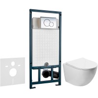 Комплект унитаза Vincea Globo VT1-14S с сиденьем Микролифт и инсталляцией WeltWasser WW Marberg 507 10000005949+10000005952 с клавишей смыва Хром глянцевый фарфор подвесной