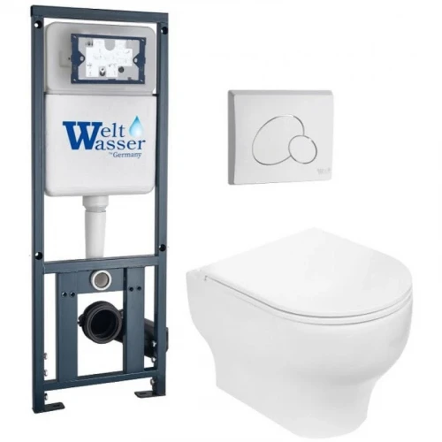 Комплект унитаза с инсталляцией WeltWasser MARBERG 410 + ERLENBACH 004 GL-WT + MAR 410 RD GL-WT 10000010374 цвет Белый глянцевый с сиденьем Микролифт и клавишей смыва цвет Белый глянцевый