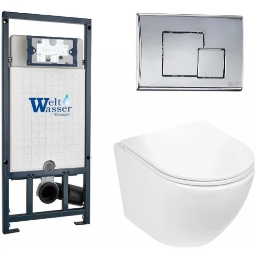 Комплект унитаза с инсталляцией WeltWasser MARBERG 507 + MERZBACH 043 GL-WT + MAR 507 SE-CR 10000011317 цвет Белый глянцевый с сиденьем Микролифт и клавишей смыва цвет Хром