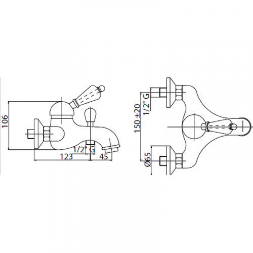 Смеситель для ванны Cezares Elite ELITE-VM-03/24-Nc Золото 24 карат латунь на стену