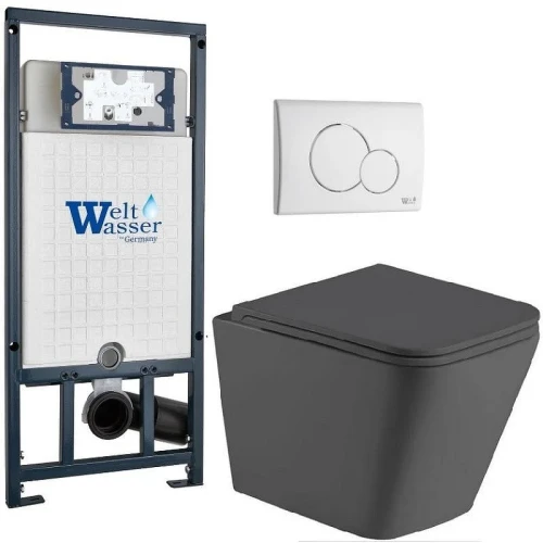 Комплект унитаза с инсталляцией WeltWasser MARBERG 507 + GELBACH 043 MT-GR + MAR 507 RD GL-WT 10000012043 цвет Белый глянцевый с сиденьем Микролифт и клавишей смыва цвет Белый глянцевый