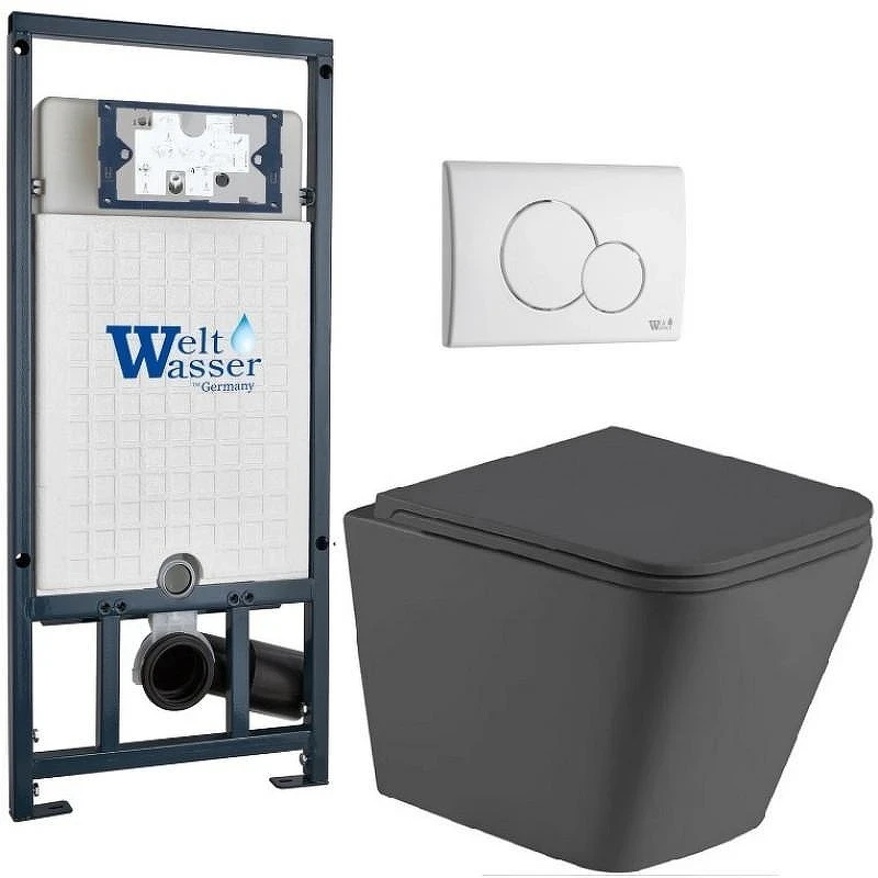 Комплект унитаза с инсталляцией WeltWasser MARBERG 507 + GELBACH 043 MT-GR + MAR 507 RD GL-WT 10000012043 цвет Белый глянцевый с сиденьем Микролифт и клавишей смыва цвет Белый глянцевый