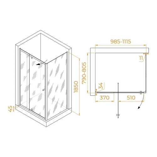 Душевой уголок RGW Passage 100x80 41084408-014 профиль цвет Черный стекло прозрачное