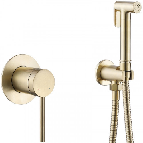 Гигиенический душ со смесителем Abber Emotion AF8825G Золото матовое латунь встраиваемый