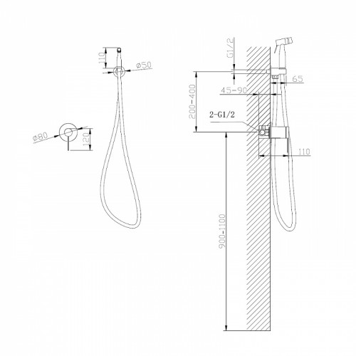 Гигиенический душ со смесителем Abber Emotion AF8825G Золото матовое латунь встраиваемый