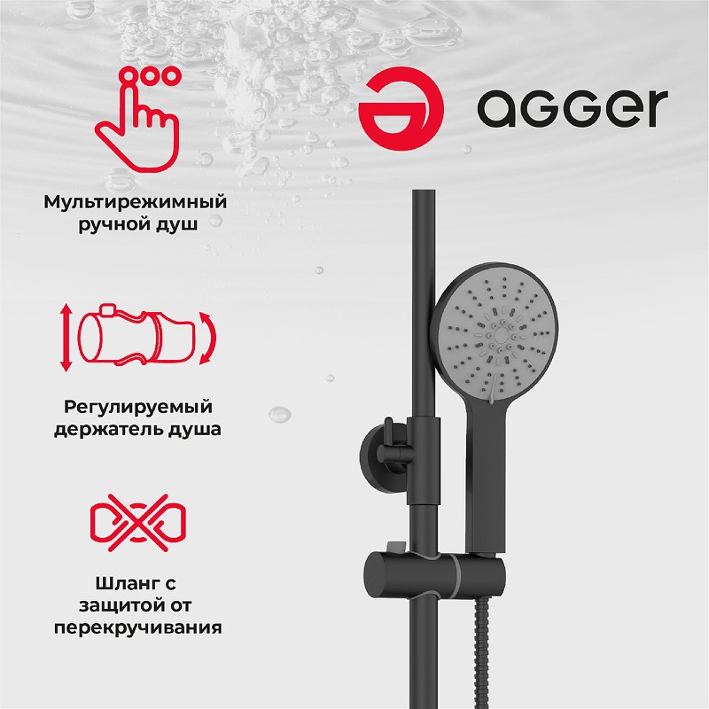 Душевая система Agger Thermo A2461144 Черная латунь на стену