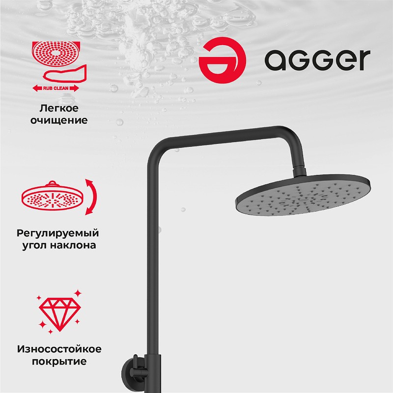 Душевая система Agger Thermo A2461144 Черная латунь на стену