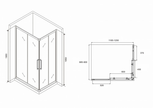 Душевой уголок Abber Schwarzer Diamant 120x90 AG02129BH профиль Черный стекло прозрачное