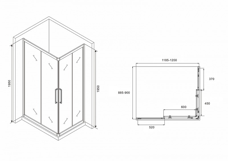 Душевой уголок Abber Schwarzer Diamant 120x90 AG02129BH профиль Черный стекло прозрачное