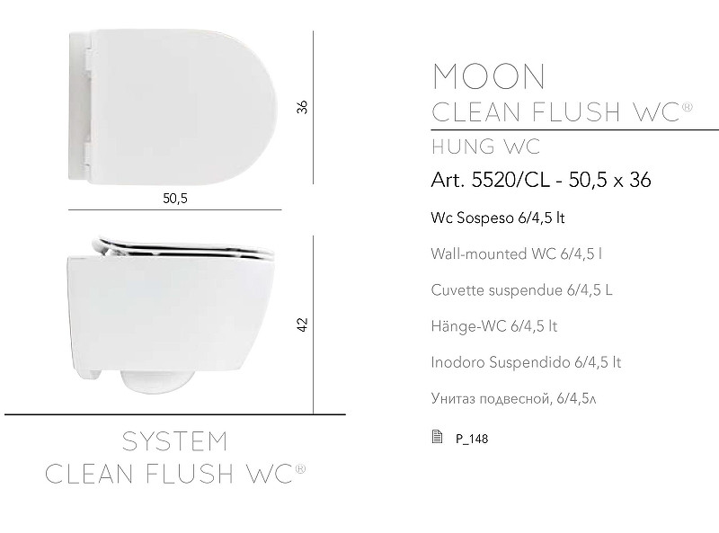 Унитаз Scarabeo Moon 5520/CL49 подвесной цвет Ардезия мат (ardesia matt) без сиденья