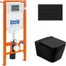 Комплект унитаза с инсталляцией BelBagno Ardente-C BB3202CHR-MB/BB3202SC-MB/BB002-80/BB007-PR-NERO.M с сиденьем Микролифт и Черной матовой клавишей смыва фаянс подвесной