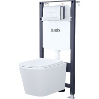 Комплект унитаза с инсталляцией Iddis Basic BASBI01i73 с сиденьем Микролифт и клавишей смыва Хром фарфор подвесной