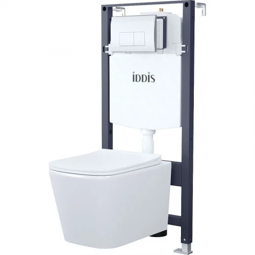 Комплект унитаза с инсталляцией Iddis Basic BASBI01i73 с сиденьем Микролифт и клавишей смыва Хром фарфор подвесной