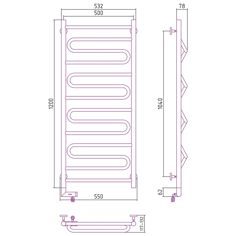 Электрический полотенцесушитель Сунержа Элегия 2.0 1200x500 L 00-5218-1250 Хром нержавеющая сталь
