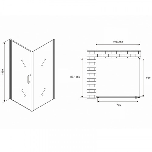 Душевой уголок Abber Sonnenstrand 80x85 AG04080B-S85B профиль Черный стекло прозрачное