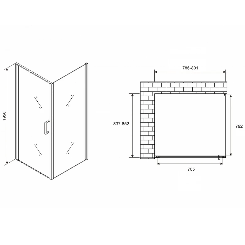 Душевой уголок Abber Sonnenstrand 80x85 AG04080B-S85B профиль Черный стекло прозрачное