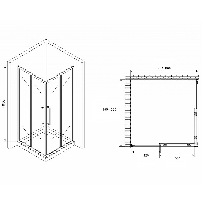 Душевой уголок Abber Schwarzer Diamant 100x100 AG02100MH профиль Хром стекло матовое